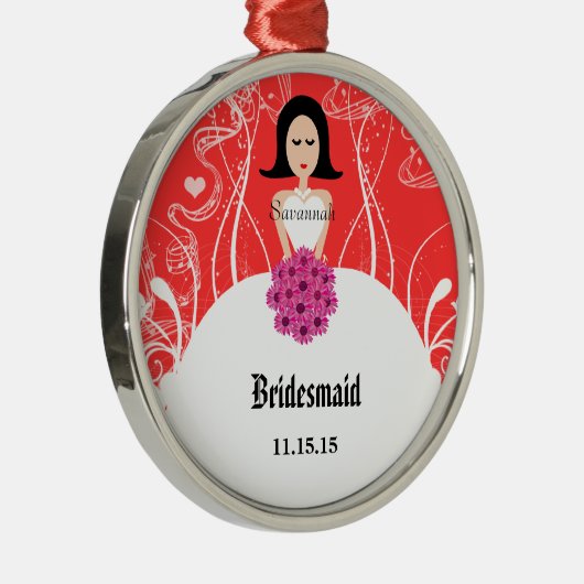 Fuchsia & Coral Wedding Gown Bridesmaid Ornament (Rechts)