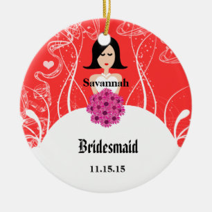 Fuchsia & Coral Wedding Gown Bridesmaid Ornament