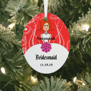 Fuchsia & Coral Wedding Red Hair Bridesmaid Ornament Aus Metall