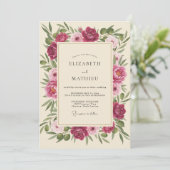 Fuchsia Creme-Blütenhochzeit Einladung (Stehend Vorderseite)