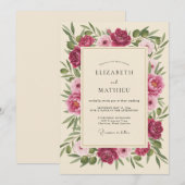 Fuchsia Creme-Blütenhochzeit Einladung (Vorne/Hinten)