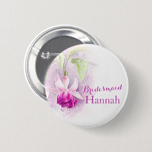 Fuchsia custom bridesmaid round badge button (Vorne & Hinten)