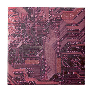 Fuchsia Cyber Circuit Board Tech Art Electronics Fliese