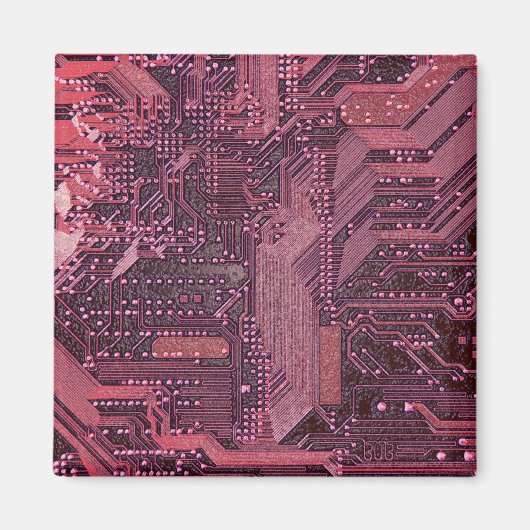 Fuchsia Cyber Circuit Board Tech Art Electronics Magnet (Vorne)