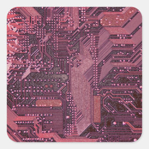 Fuchsia Cyber Circuit Board Tech Art Electronics Quadratischer Aufkleber