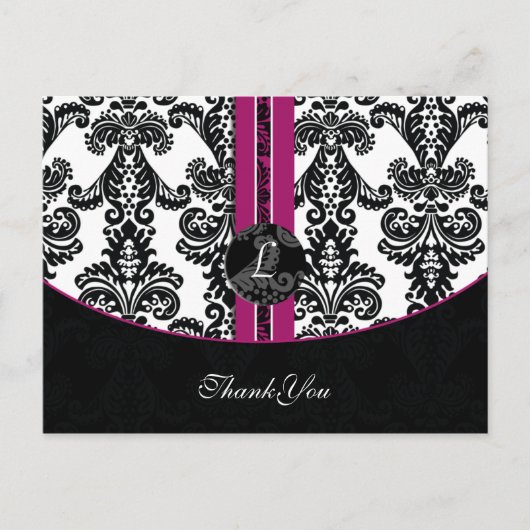 Fuchsia Damask DankeYouCards Postkarte (Vorderseite)