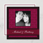 Fuchsia Damask Hochzeitsankündigung der Verlobung Ankündigung (Vorne/Hinten)