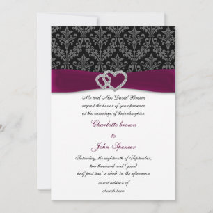 Fuchsia Damask IMITATE Band Diamante Hochzeit Einladung