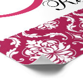 Fuchsia Damask Monogram Wedding Reception Sign Poster (Ecke)