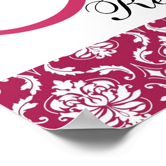 Fuchsia Damask Monogram Wedding Reception Sign Poster (Ecke)