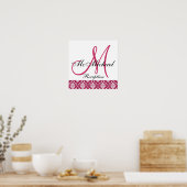 Fuchsia Damask Monogram Wedding Reception Sign Poster (Küche)
