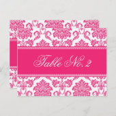 Fuchsia Damask Wedding Tischnummer (Vorne/Hinten)