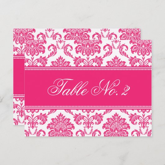Fuchsia Damask Wedding Tischnummer (Vorne/Hinten)