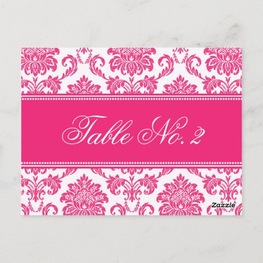 Fuchsia Damask Wedding Tischnummer (Rückseite)
