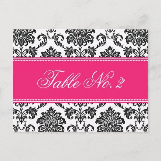 Fuchsia Damask Wedding Tischnummer (Vorderseite)