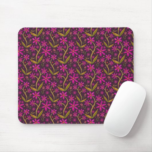 Fuchsia | Dancing Watercolor Daisies Mousepad (Mit Mouse)