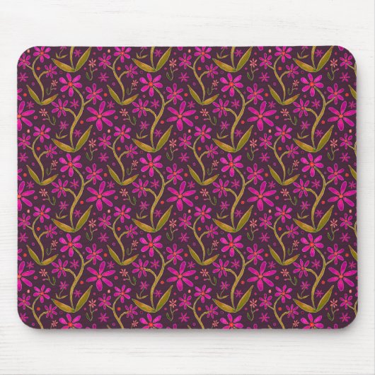 Fuchsia | Dancing Watercolor Daisies Mousepad (Vorne)