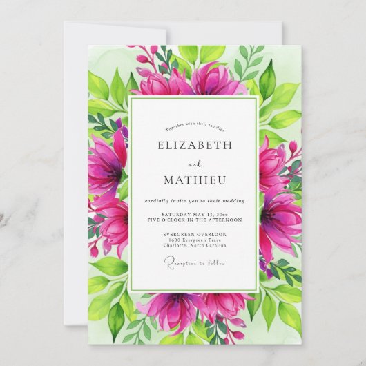 Fuchsia Dazzling Botanical Wedding Einladung (Vorderseite)