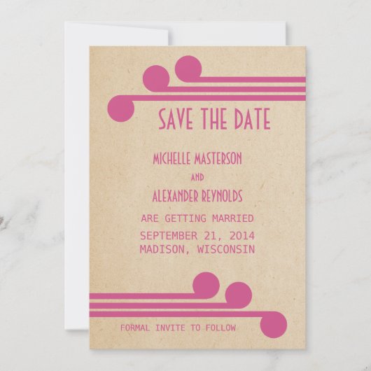 Fuchsia Deco Chic Save the Date Einladung (Vorderseite)