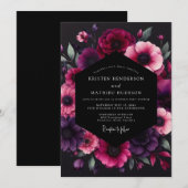 Fuchsia Dramatische Anemonen-Hochzeit Einladung (Vorne/Hinten)