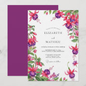 Fuchsia Drapierung Florale Hochzeit Einladung (Vorne/Hinten)