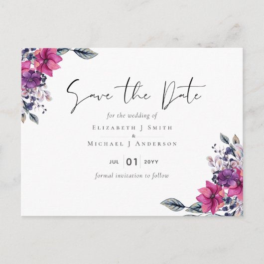 Fuchsia Dreams SAVE THE DATE POSTCARD Postkarte (Vorderseite)