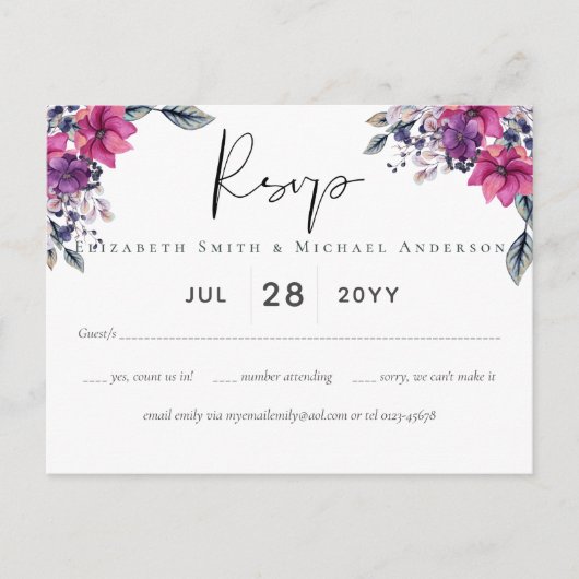 Fuchsia Dreams UAWG Postkarte mit Menüoptionen (Vorderseite)