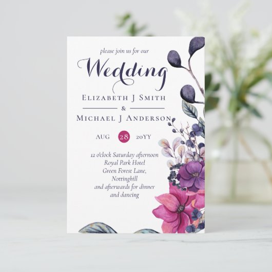 Fuchsia Dreams Wedding Einladung mit Env SMALL (Stehend Vorderseite)