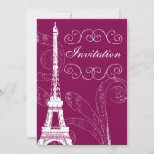 Fuchsia Eiffel Tower Einladung zur Hochzeit (Vorderseite)