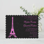 Fuchsia Eiffel Tower Wedding Einladung (Stehend Vorderseite)
