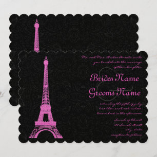 Fuchsia Eiffel Tower Wedding Einladung