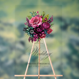Fuchsia, Emerald Green und Black Floral Wedding Acrylschild