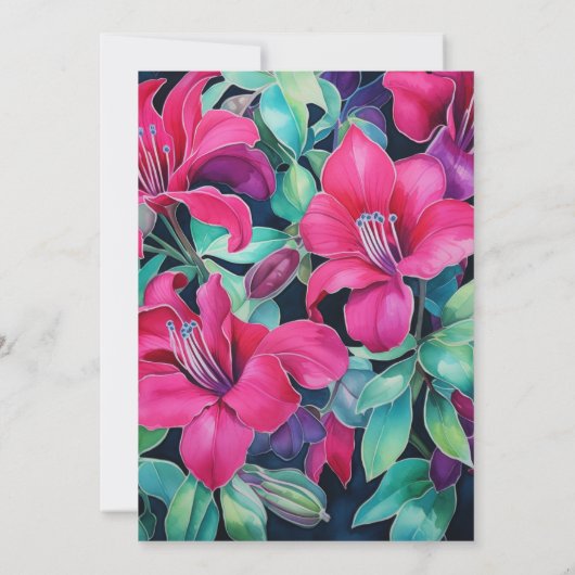 Fuchsia, Emerald Green und Black Floral Wedding Einladung (Rückseite)