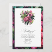 Fuchsia, Emerald Green und Black Floral Wedding Einladung (Vorderseite)