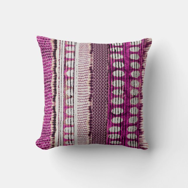 Fuchsia Ethnic Border Abstrakt Kissen (Vorderseite)