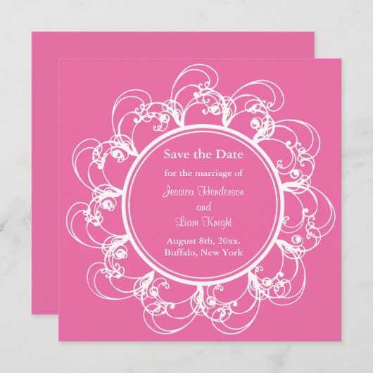 Fuchsia Extravagant Floral Save the Date (Vorne/Hinten)