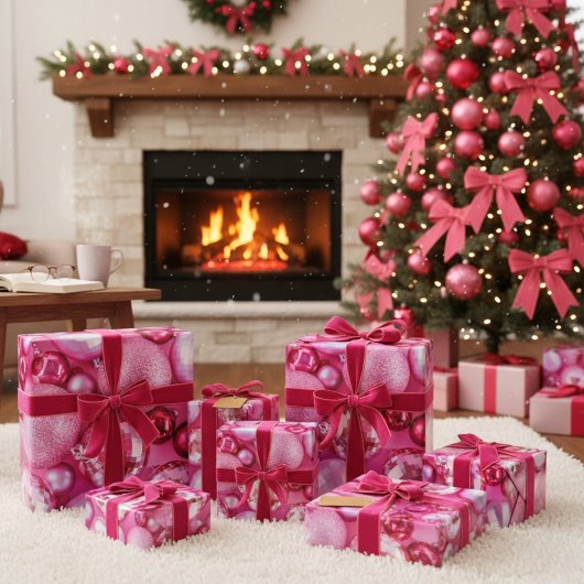 Fuchsia Fantasy Assorted Christmas Ornaments Geschenkpapier