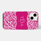 Fuchsia-Farb-Damaskus-Musterdesign monogrammiert C iPhone Hülle (Rückseite (Horizontal))