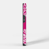 Fuchsia-Farb-Damaskus-Musterdesign monogrammiert C iPhone Hülle (Rechte Seite)