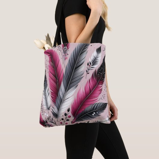 Fuchsia Feather Tote Bag - Chic & Functional Tasch Tasche (Von Nahem)