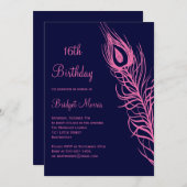 Fuchsia Feathers Sweet 16 Birthday Einladung (Vorne/Hinten)