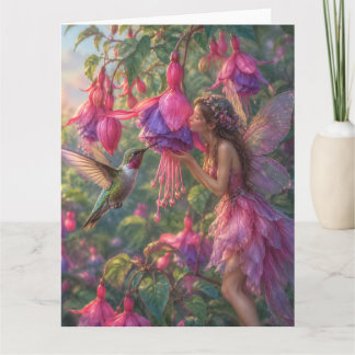 Fuchsia Fee mit Kolibri Karte