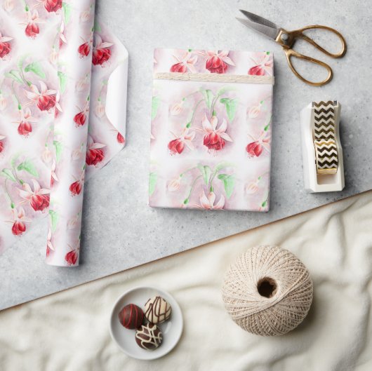 Fuchsia feine Kunst rosa grüne Verpackung Geschenkpapier (Kunsthandwerk)