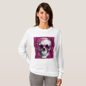 Fuchsia Floral 3D Dead Skull mit Sonnenbrille T-Shirt (Vorne ganz)