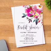 Fuchsia Floral Brautparty Acryleinladungen