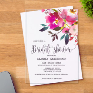 Fuchsia Floral Brautparty Acryleinladungen
