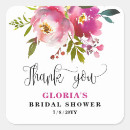 Fuchsia Floral  Bridal Shower  Quadratischer Aufkleber