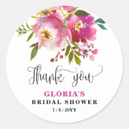 Fuchsia Floral  Bridal Shower  Runder Aufkleber
