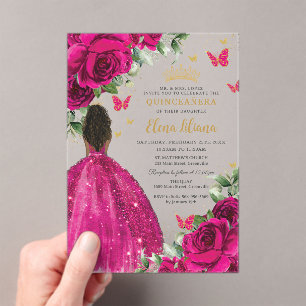 Fuchsia Floral Brown Prinzessin Quinceañera Sweet  Acryleinladungen