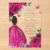 Fuchsia Floral Brown Prinzessin Quinceañera Sweet  Acryleinladungen (Vorderseite)
